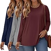 Oakgarden 3 Pack Women's Plus Size T Shirts Long Sleeve Crew Neck Tops Casual Basic Loose Fit Fall Tees Tunic Outfit