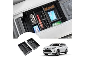 Autorder 2PCS Center Console Organizer for Toyota Grand Highlander 2024 2025 Accessories Armrest Storage Box Secondary Insert Tray with Anti-Slip Mat