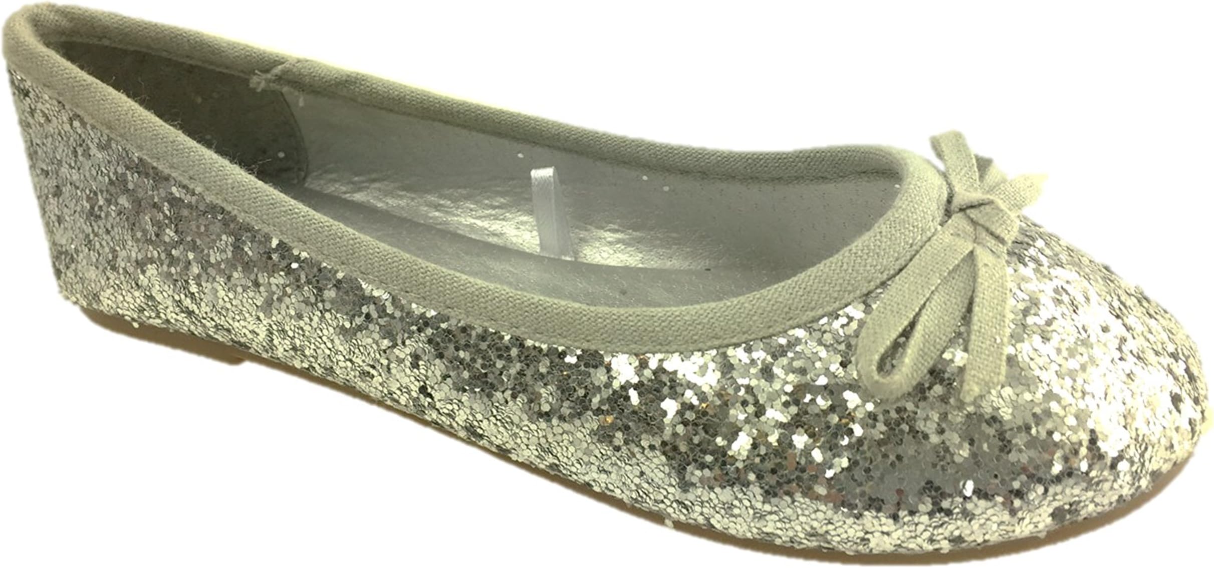 Lolly Fashion Girls Slip ON Glitter Ballerina Dolly Pumps Shoes Bow Detail Size 10-2.5
