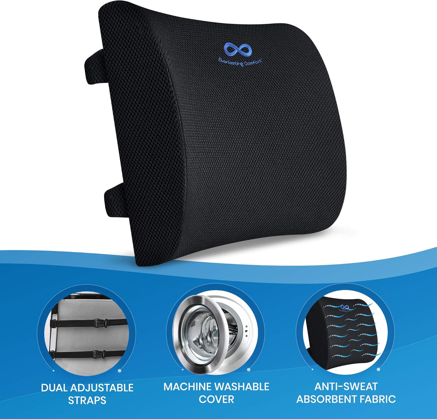 Everlasting Comfort Lumbar Support Pillow for Office Chair - Pure Memory Foam Lumbar Cushion for Car (Black): Home & Kitchen