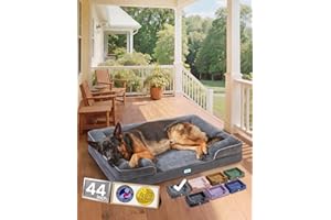 OhGeni Orthopedic Dog Bed Couch Big Cat Sofa for Extra Large Sized Pets with Memory Foam, Machine-Washable Waterproof Removable Cover, Soft Comfortable Fabric, 44-inch (Gray)