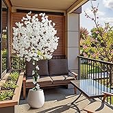 Artificial Cherry Blossom Tree, 6FT Height with 100 LED Lights, Faux Silk Plant in Pot for Home, Office, Wedding, Garden, Party, and Hotel Decorations (White, 6FT)