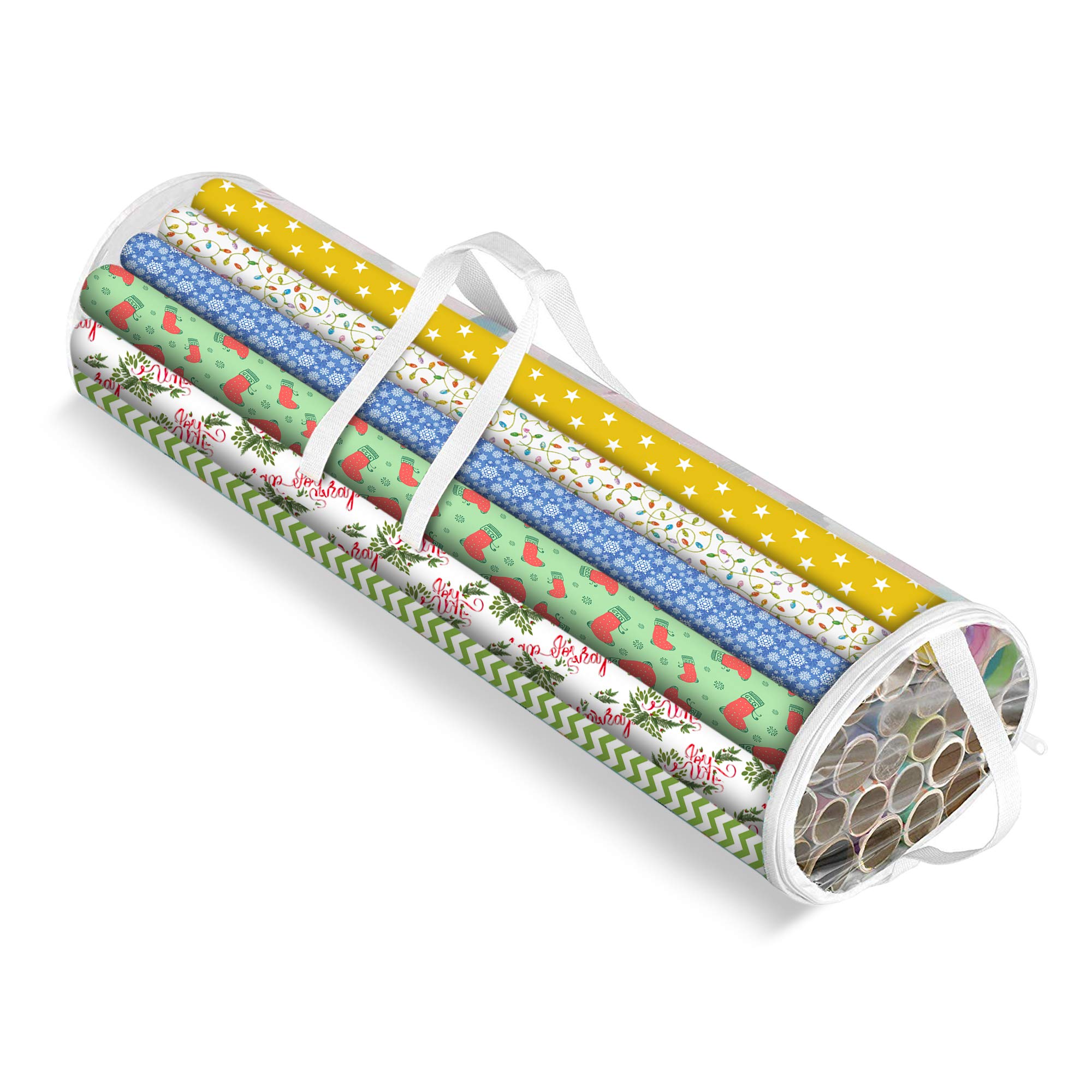 Wrapping Paper Storage Carry Bag (1 Piece) - Wrapping Paper Organiser Storage Wrapping Paper Rolls and Poster Roll - Transparent Storage Wrapping Paper with Handles