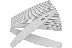 AHATOPIA Nail Files (12 Pack), 100/180 Grit Wooden Emery Board Nail File Double Sided Wood Emory Fingernail Files for Natural Nails Professional Reusable Manicure Pedicure Curved