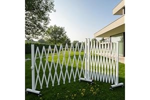 TSAYAWA Retractable Fence Outdoor, 216" Wide Expandable Driveway Gate for Dogs, Aluminum Portable Safety Gates for Backyard, Garage, 18 Feet Temporary Fences with Casters, Rotatable, White
