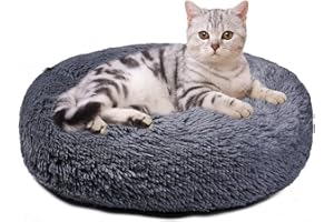 Aurako Cat Bed Dog Bed Round Cushion Pet Bed Mat Ultra Soft Plush Donut Sofa Comfortable Pillow Machine Washable Pet Cuddle Beds for Kitten Small Medium Large Dogs Cats 16" Dark Gray