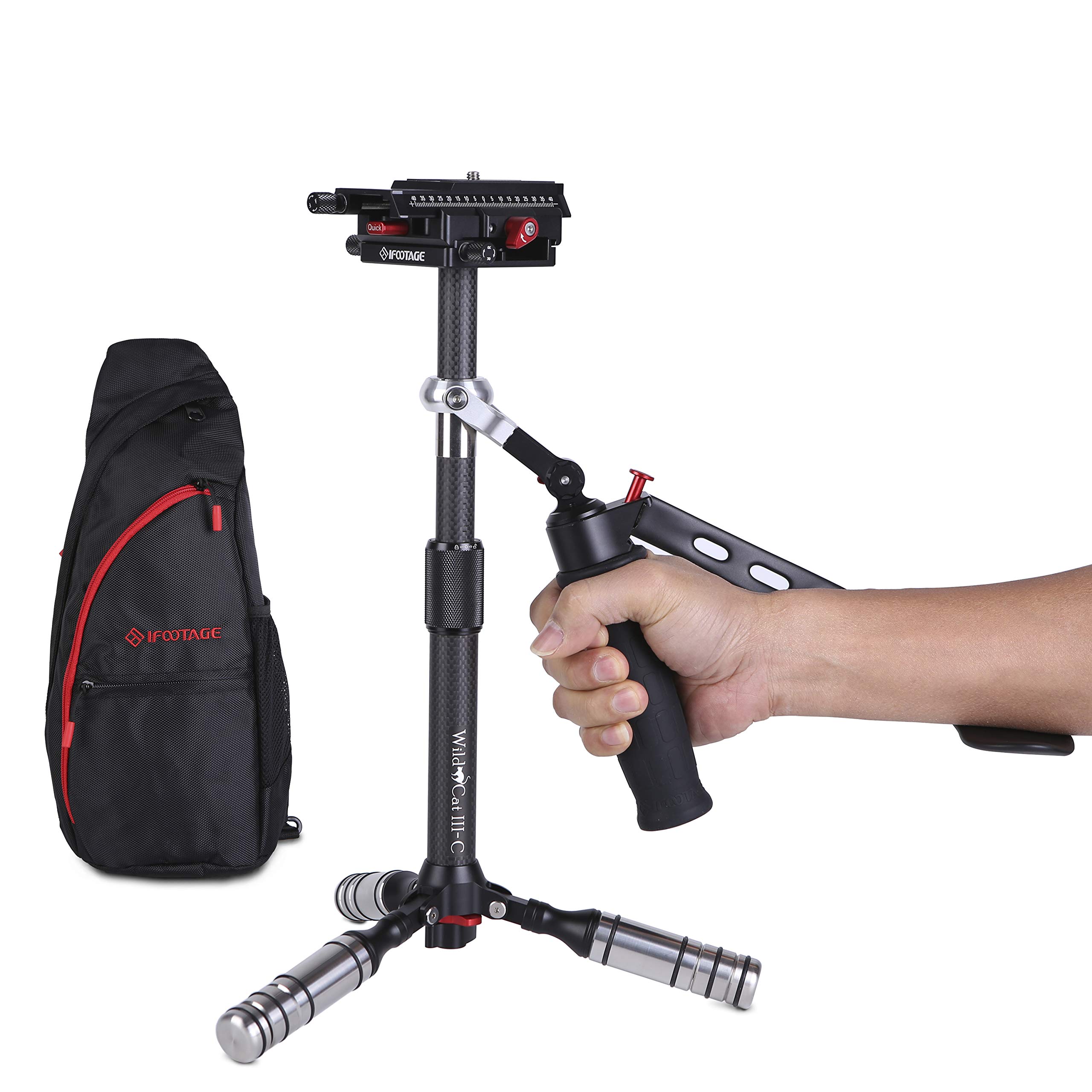 IFOOTAGE Carbon Fiber Handheld Camera Stabilizer 17.2 inches Video Steadycam Stabilizer with 1/4 inch Screw Quick Release Plate Compatible for DSLR Cameras Camcorders, Up Load 3.3 lbs