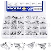 NINDEJIN 880 PCS M2 M3 M4 M5 Stainless Steel Hex Socket Flat Head Screw Bolts Nuts and Washers Assortment Kit with Allen Key