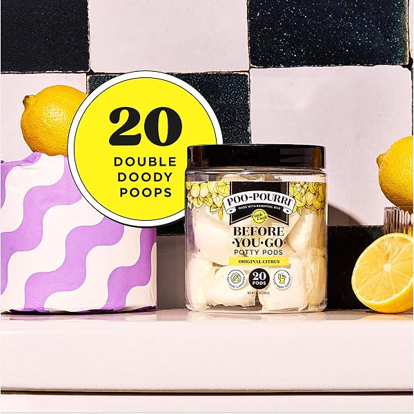 POO~POURRI ORIGINAL CITRUS BEFORE-YOU-GO 2-IN-1 TOILET POTTY PODS 20CT – BATHROOM ODOR REMOVER & TOILET CLEANER – PLANT BASED INGREDIENTS & ESSENTIAL OILS – WITH LEMON, BERGAMOT, & LEMONGRASS SCENT