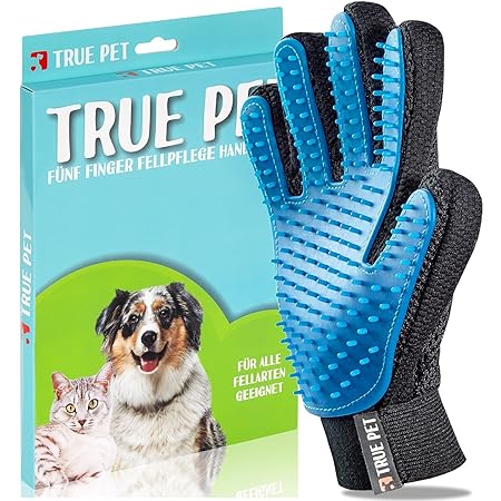 True Pet - Fellpflege Handschuh - Enthaaren, Baden & Massieren | Fellbürste für Sensible Haut | Hunde & Katzen Bürste für Mit