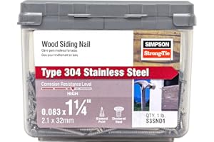 Simpson Strong-Tie S3SND1 Ring-Shank Wood Siding Nail, 1-1/4 Inch x 0.083 Inch 14 Gauge, Full Round Head, Diamond Point, Type 304 Stainless Steel (Pack of 120)