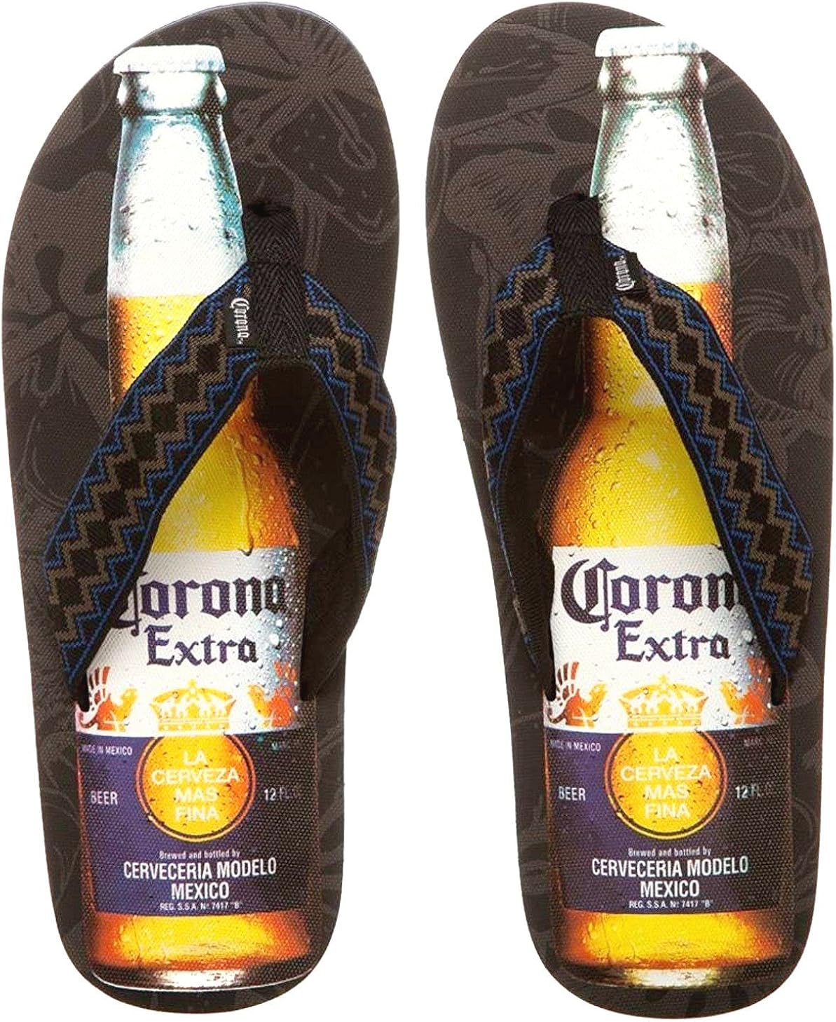 black and blue flip flops