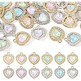 FASHEWELRY 24Pcs Rhinestone Heart Charms 12 Colors Alloy Crystal Heart Pendants Charms Faceted Glass Crystal Pendants for DIY Earrings Necklace Bracelet Jewelry Making