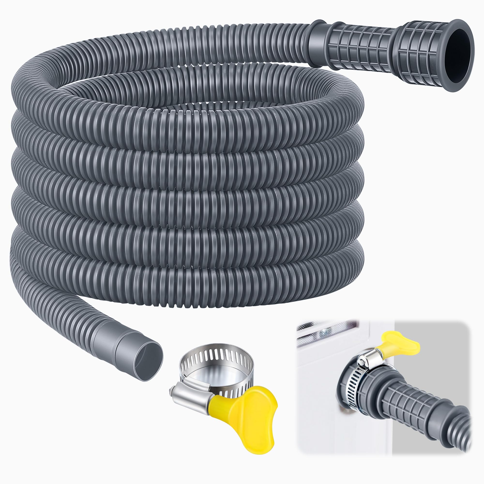 Photo 1 of Saillong Patent Pending Dehumidifier Drain Hose, 13FT, 3/4 Inch FHT, with Cuttable Rubber Adapter and Connect Clamp, Flexible Universal Drain Hose for Most Dehumidifier Air Conditioner Brands(Grey)