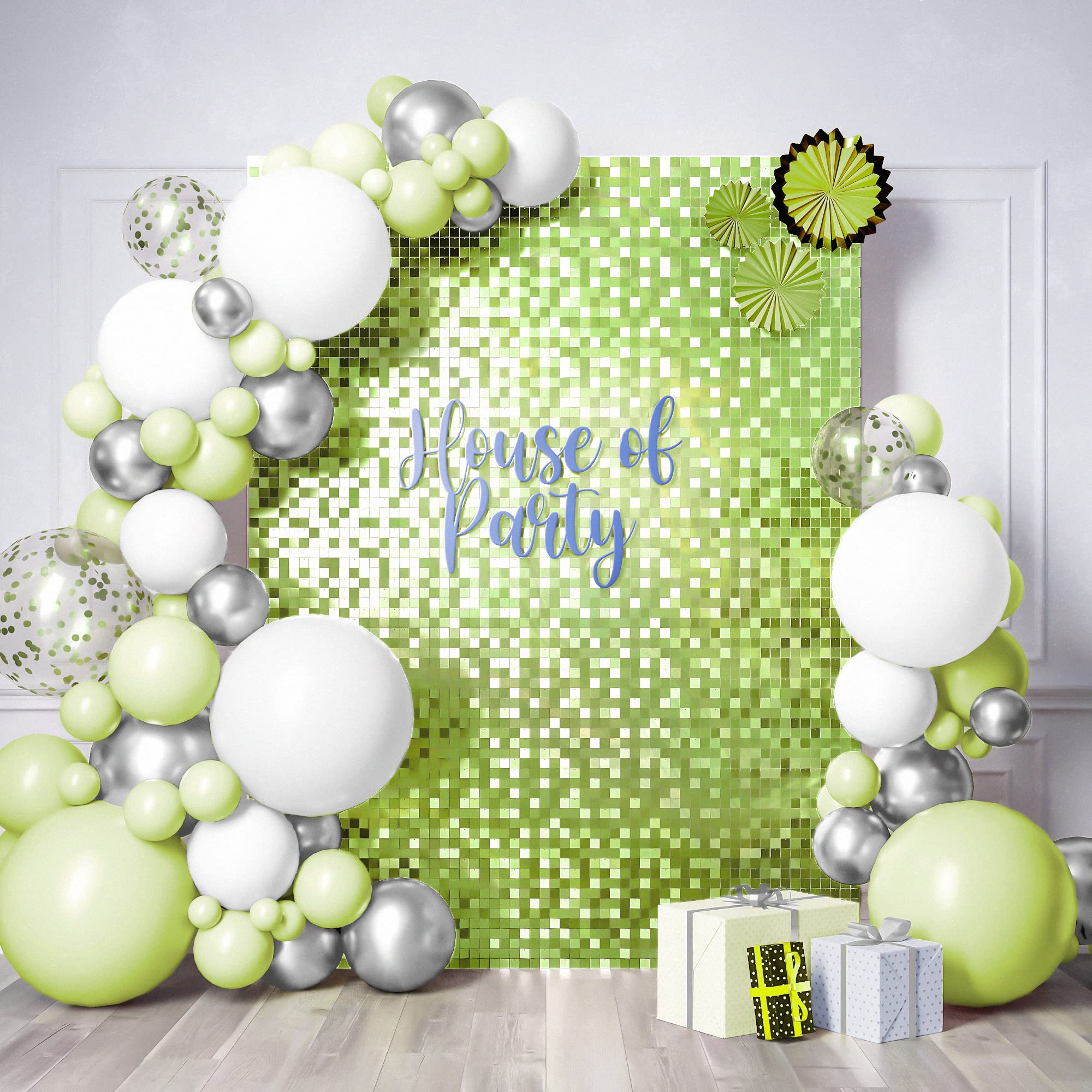 Photo 1 of HOUSE OF PARTY Shimmer Wall Backdrop - 24 Pcs Square Sequin Wall Panels Shimmer Backdrop, Wall Decor for Birthday Decorations, Wedding & Bachelorette Party.