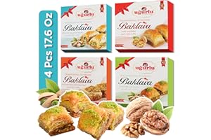 CERES GOURMET Assorted Baklava Variety Gift Set, Pistachio and Walnut 4 Pack, Traditional Authentic Turkish Baklava Set, Desert Sample Box