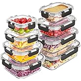 Liuruiyu 8 Pack Glass Food Storage Containers with Lids, Meal Prep Containers, Airtight Bento Boxes with Leak Proof Locking for Microwave, Oven, Freezer and Dishwasher, BPA Free