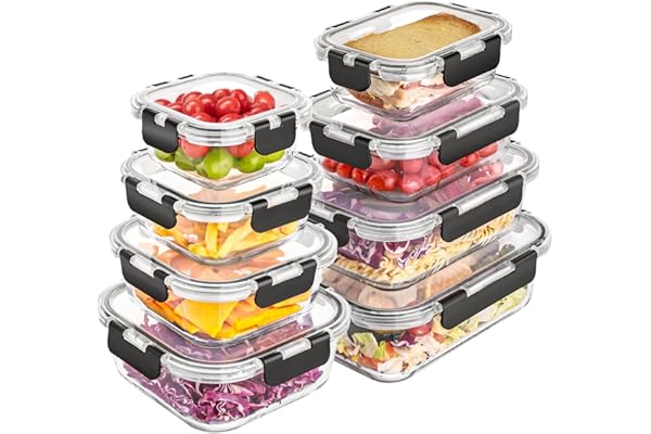 Liuruiyu 8 Pack Glass Food Storage Containers with Lids, Meal Prep Containers, Airtight Bento Boxes with Leak Proof Locking for Microwave, Oven, Freezer and Dishwasher, BPA Free