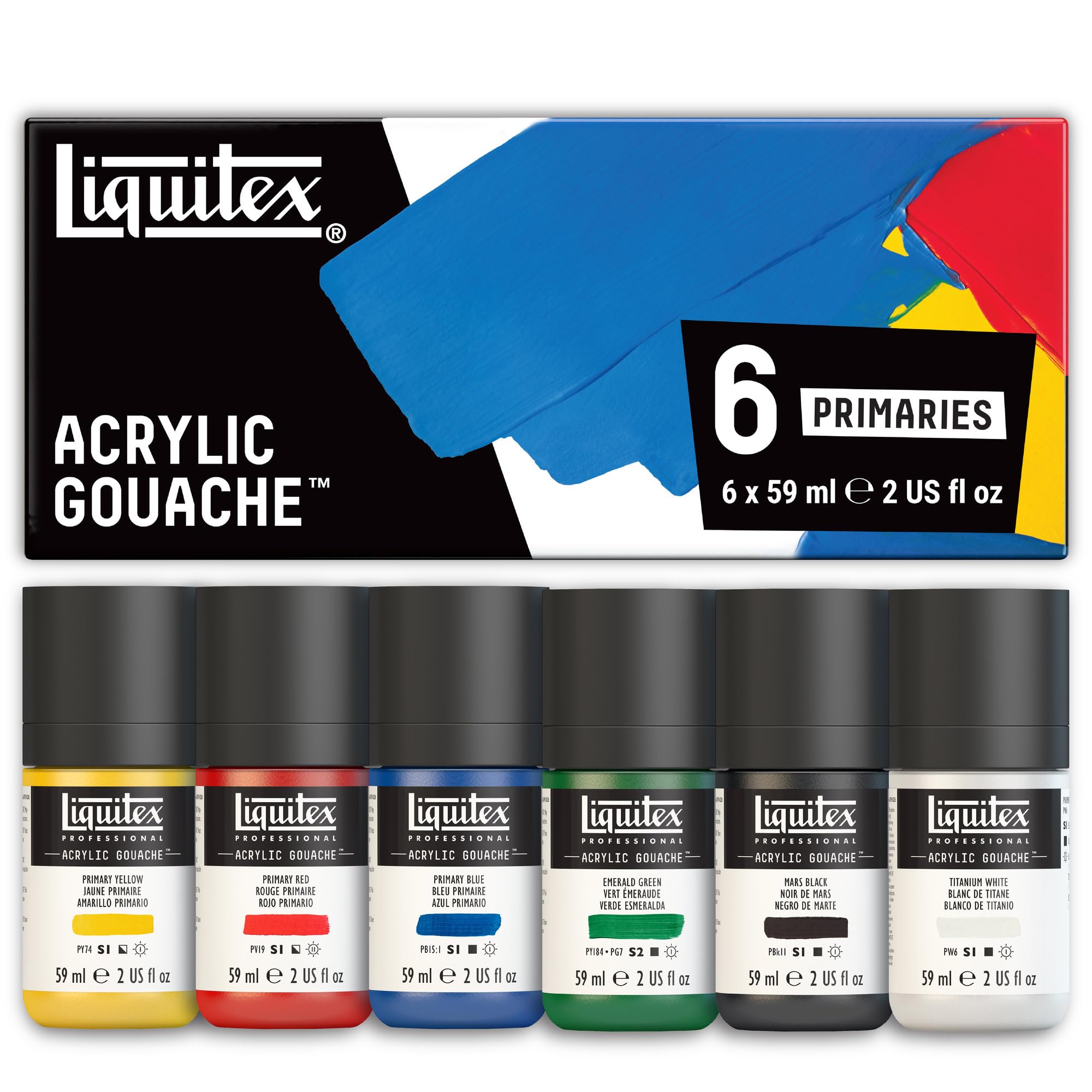 Liquitex Proffessional Professional Acrylic Gouache Set 6 x 59 ml Primary Colours, 59 ml (Pack of 6)