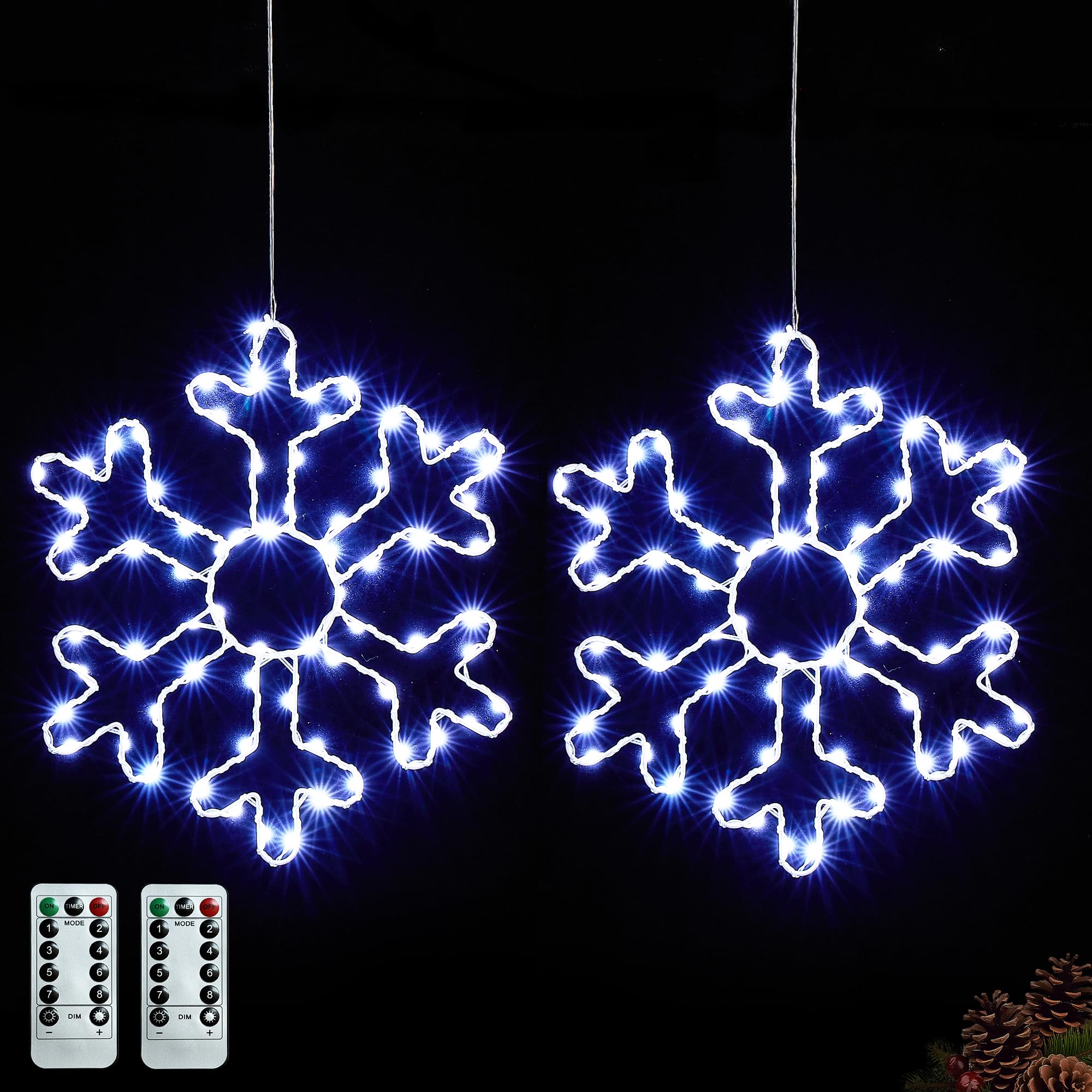 Photo 1 of BlcTec 2 Pack Big Christmas Snowflakes Lights, 13 Inch Durable Metal Frame Snowflakes with Remote Control, 8 Modes, Timer, Waterproof Battery Operated Snowflake Lights for Christmas Party Decorations