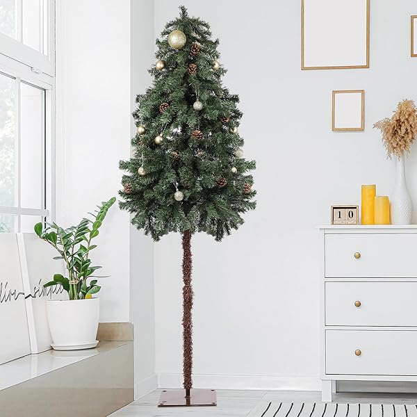 SIMGOING 6FT TALL CAT PROOF CHRISTMAS TREE GREEN PENCIL ARTIFICIAL CHRISTMAS TREE WITH BURR STRIPS CAT PROOF HOLIDAY DECORATION FOR HOME SHOPS PARTY INDOOR FIREPLACE