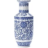 Blue and White Vase, Blue Vases Home Décor, Chinoiserie Vase, Blue and White Porcelain, Ceramic Vase for Home, Living Room, Bookshelf, Mantle Fireplace,Table Centerpieces,10 inches
