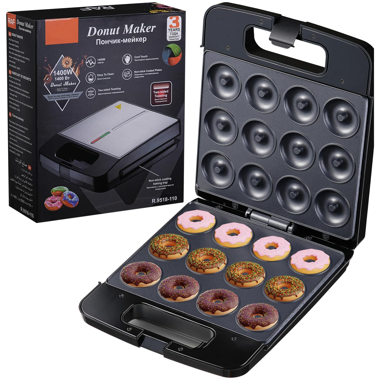 Photo 1 of 12-Hole Mini Donut Maker, Dessert Electric Pancake Pan, 1400W High-Power Baking Children's Cake Machine, Double-Sided Heating Breakfast Maker for Kid-Friendly Breakfast, Snacks, Desserts