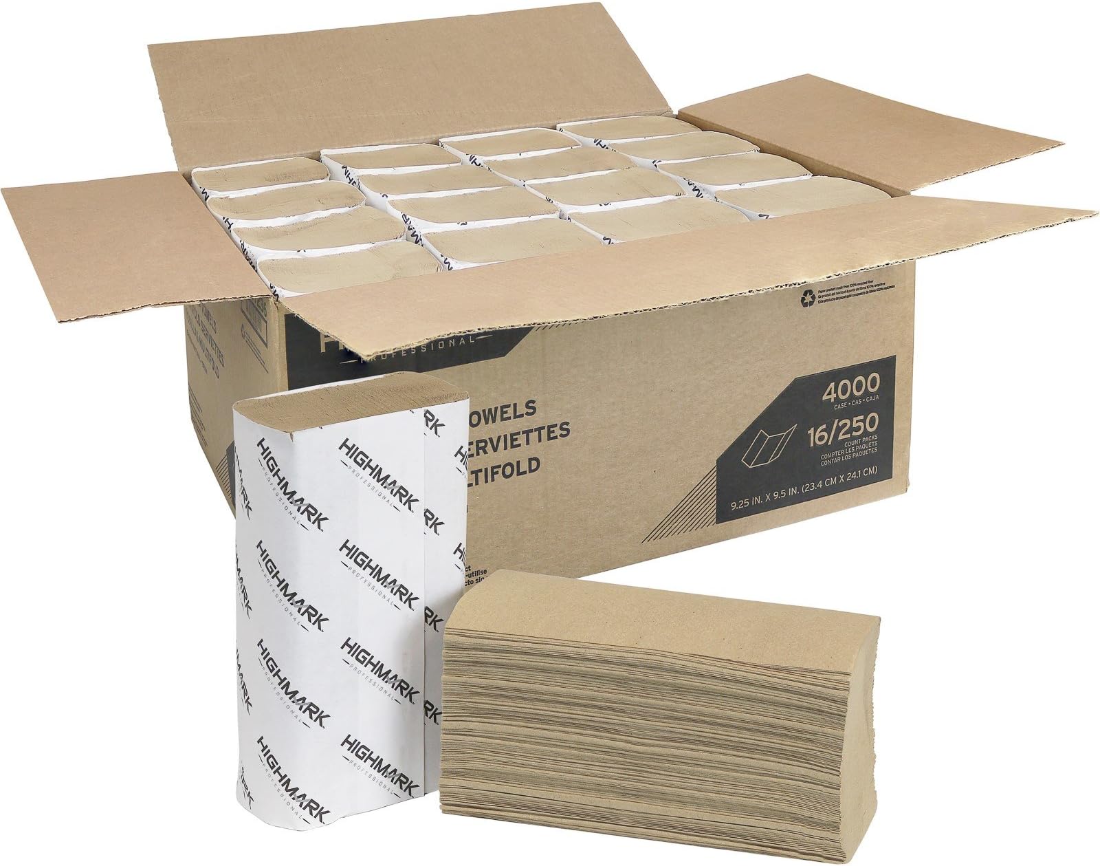 Highmark Professional Multifold Paper Towels, Brown, 4000 Towels, 250 Towels Per Sleeve Case Of 16 Packets