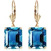 Galaxy Gold GG 14k Solid Gold Leverback Earrings with Blue Topaz