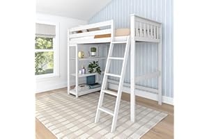 Max & Lily High Loft Bed, Twin Bed Frame For Kids With Bookcase, White