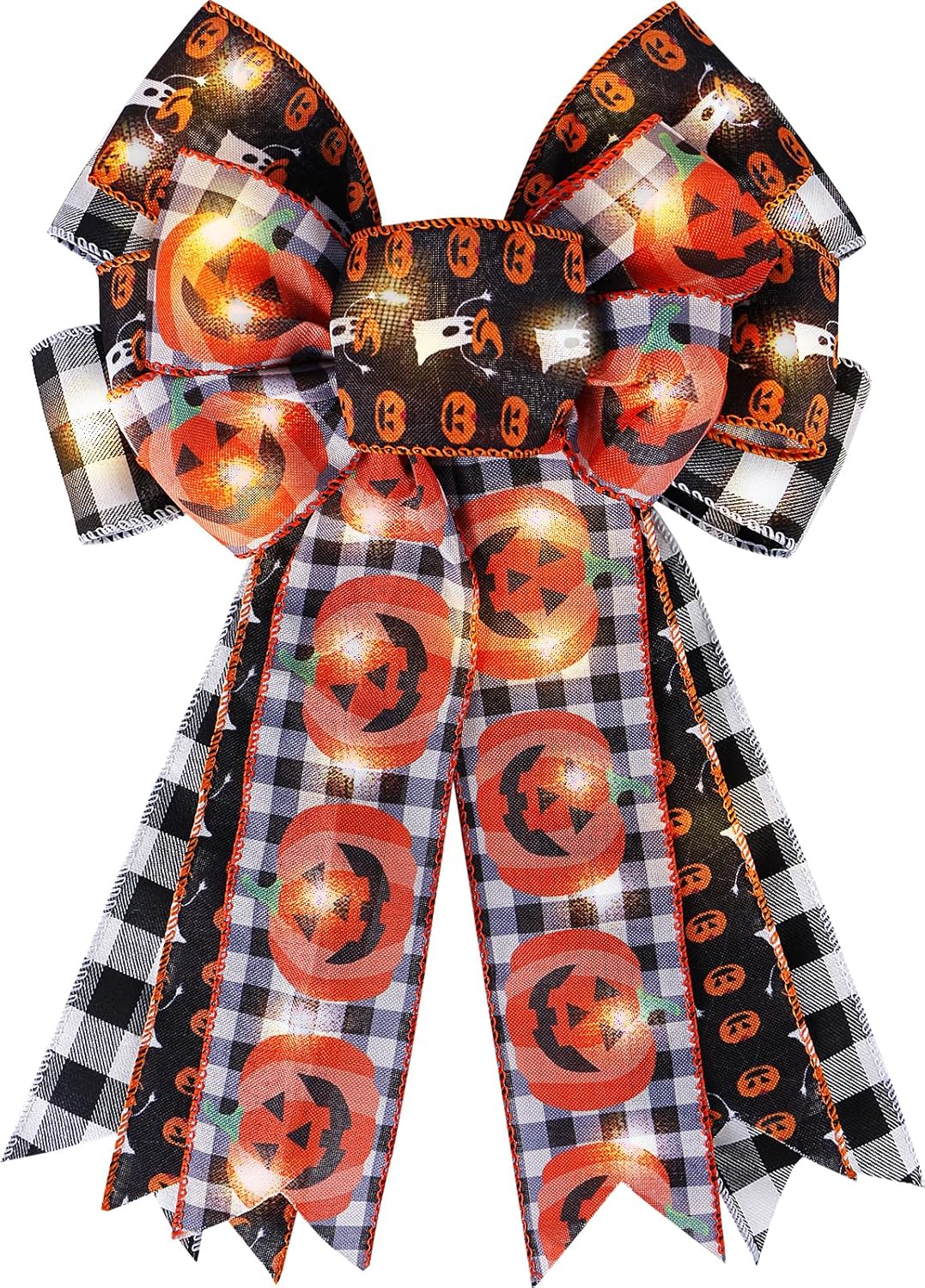 Bows & Ribbons - LED Halloween Bows for Wreaths Already Made Burlap Bow with LED Lights for Tree Topper, Halloween Decorations (11 x 21 inch)