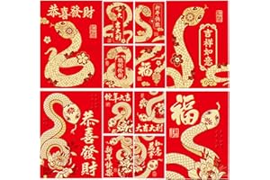 GYFLO 48PCS Chinese New Year Envelopes 2025, Small Lunar New Year of the Snake Red Envelopes Hong Bao Red Pocket Lucky Money Envelopes for Chinese Spring Festival, 12 Assorted Designs(Hongbao-A, Small)