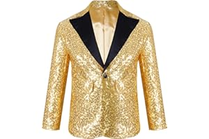 Yruioon Boys Shiny Sequins Blazer Tuxedo Party Prom Wedding One Button Jacket for Dinner Party Banquet