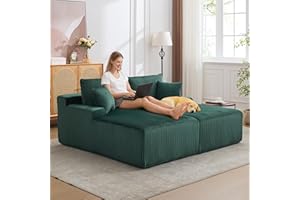 Oversized Chaise Lounge Chair Indoor, Boneless Corduroy Sleeper Sofa Bed with 4 Pillows, Armrests, Comfy Fluffy Reading Couch