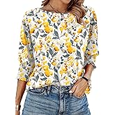 IECCP 3/4 Length Sleeve Womens Tops Summer 2026 Fashion Trendy Boat Crew Neck Smocked Work Dressy Casual T Shirt Blouses