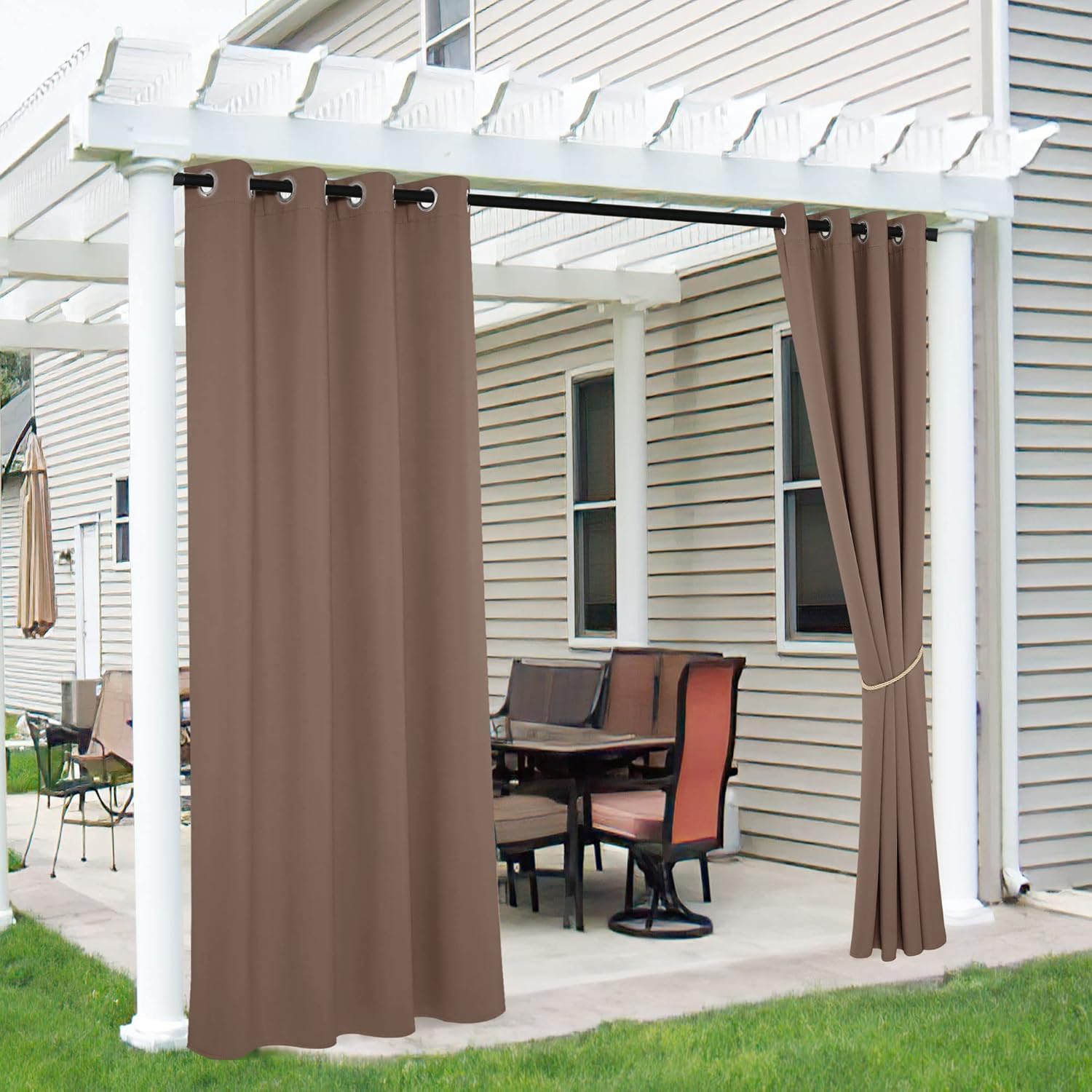 Outdoor Curtains - RYB HOME 2 Panels Outdoor Curtains 84 inches Long, Water Resist Patio Curtains Privacy Protection Sun Blocking for Lanai, Hot Tub, Cabana, French Doors, Pergola, W 52 x L 84 inch, Mocha