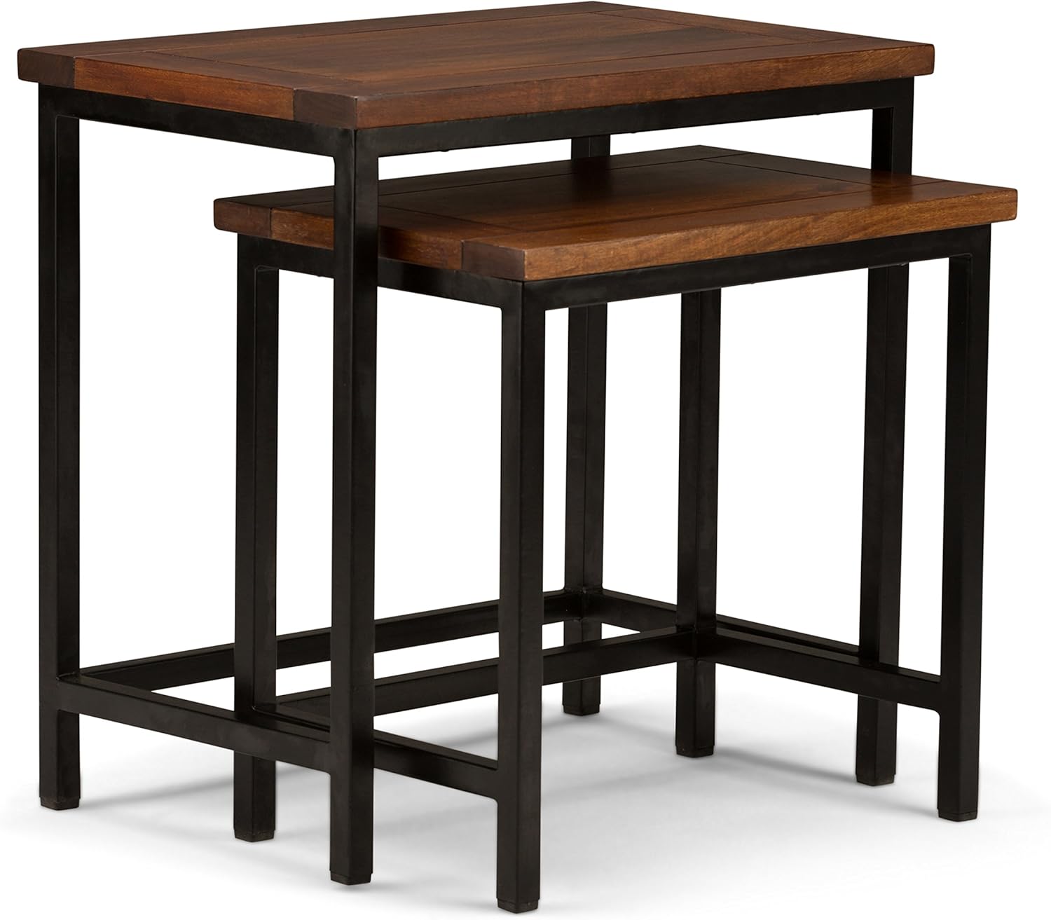 Simpli Home Skyler Solid Mango Wood and Metal 25 inch wide Rectangle Modern Industrial Nesting 2 Pc Side Table in Dark Cognac Brown, Fully Assembled, for the Living Room and Bedroom: Furniture & Decor