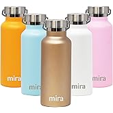 MIRA Alpine Water Bottle with 2 Lids, Vacuum Insulated 18/8 Stainless Steel Flask, Durable Shiny Finish, Hydro Bottle - 17 oz (500 ml) - Champagne