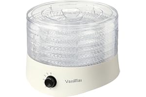VASSILLIAS Small Food Dehydrator Dryer - Dehydrator for Healthy Food, Meat, Jerky, Fruit, Vegetable, Mushroom and Herb, 280W, 158°F, Mini Dryer with 5 BPA-Free Drying Racks and Slide Out Tray, White, Model 704M