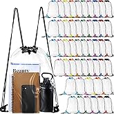 Silkfly 50 Pcs Clear Drawstring Backpacks Bulk Stadium Approved Bags for Men Women Gym Sport Event Security (Stylish Color)