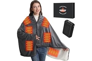 KSFJZF Heated Blanket, Battery Operated Cordless Portable Electric Heated Shawl with Rechargeable 20000mAh Power Bank, 59" x 35.5" Heated Throw Blanket with 3​​ Fast-Heating Levels