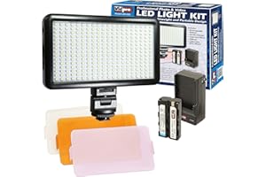 Vidpro LED-300 Ultra-Slim Professional Photo & Video Light Kit with 3 Diffusers, Battery & Charger