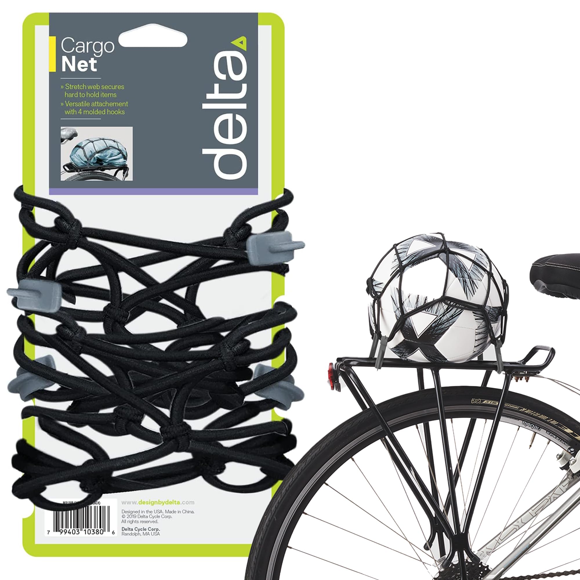 Photo 1 of Small Cargo Net by Delta Cycle - Expandable Bungee Net with Hooks Stretches to 22" x 22" - Bike Cargo Net Keeps Your Gear Tightly in Place for Bikes & Kayaks