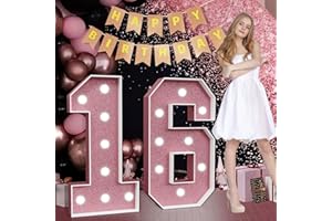 IMPRSV Marquee Numbers Pink 16th-Birthday Decorations: Large 3ft Light Up Number Rose Gold Sweet 16 Party Decoration for Boy Girl Sixteen Year Old Decor Party Backdrop Anniversary Big Mosaic Number 16