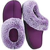 HomeTop Women's Classic Microsuede Memory Foam Slippers Durable Rubber Sole with Warm Faux Fur Collar