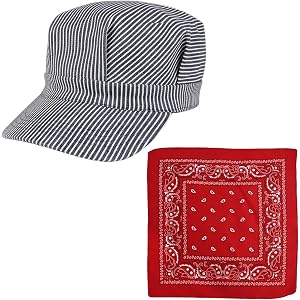 Njiwkiw 2-Piece Set with Paisley Bandana,Train Conductor Hat,Adjustable Engineer Hat for Train Costume, Kids Train Conductor