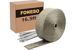 Exhaust Heat Wrap Roll, Foneso 2" x 16.5' Titanium Exhaust Header Wrap Tape Fiberglass Heat Shield Tape with 10pcs Self-Locki