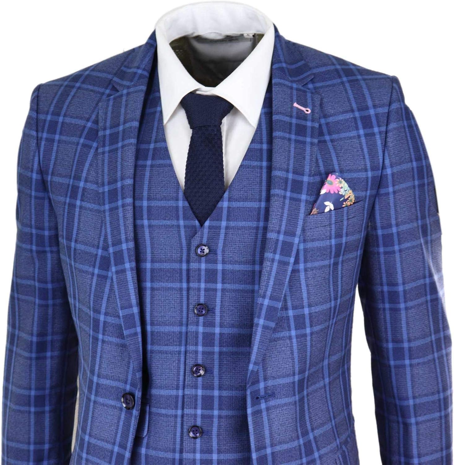 Traje Elegante de 3 Piezas Color Azul Marino al Estilo Príncipe de Gales para Hombre