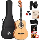 Pyle 36-Inch Beginner Classical Acoustic Guitar Kit, 3/4 Size Junior Nylon String Guitar for Kids and Adults, Includes Gig Bag, Strap, Spare Strings, Picks, Cleaning Cloth, 18 Frets, Natural, Gloss