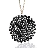 Niumike Handmade Crystal Circle Pendant Necklace for Women Disc Long Statement Necklaces with Box